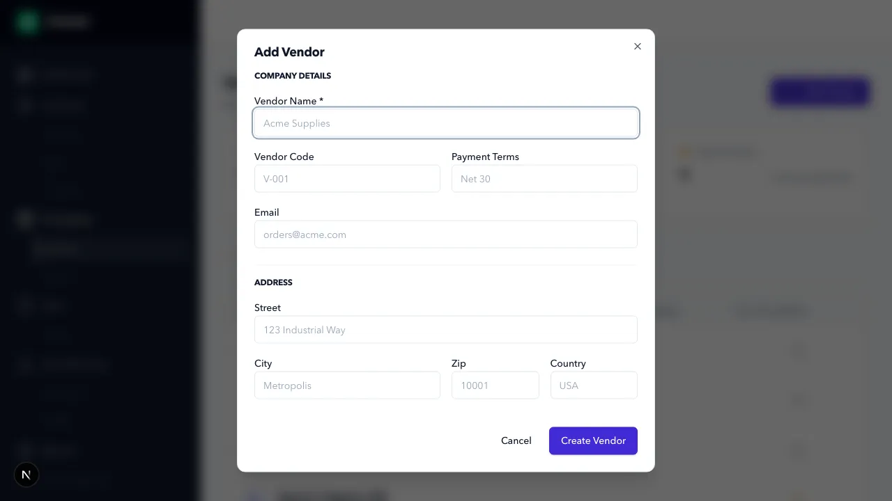 Add Vendor Modal