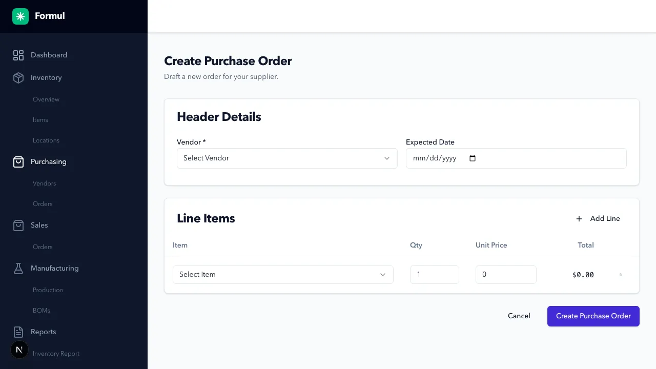 Create PO Form