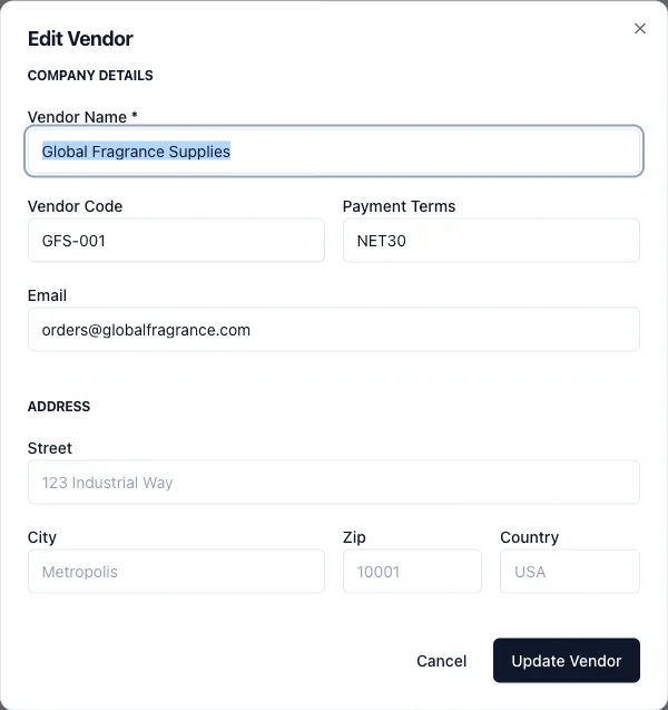 Edit Vendor Modal