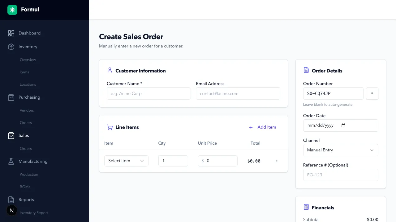 Creating a Sales Order