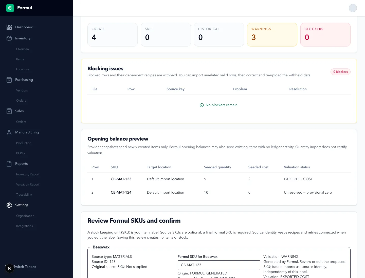 Review detected files and opening balances before queueing
