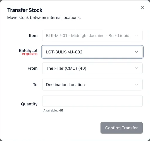 Transfer Stock Modal